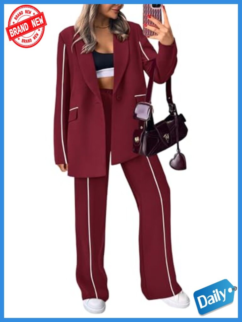 2 Piece Blazer Pantsuit Set Business Casual Office Wear Long Sleeve Wide Leg